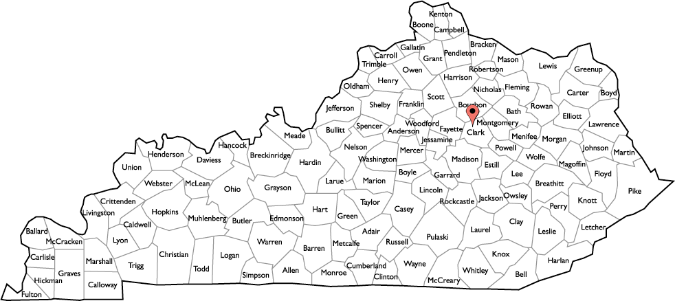 Kentucky Map Image with County Marker